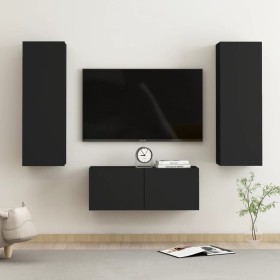 Set de muebles de salón TV 3 pzas madera de ingeniería negro by , TV Furniture - Ref: Foro24-3078763, Price: 124,41 €, Discou...