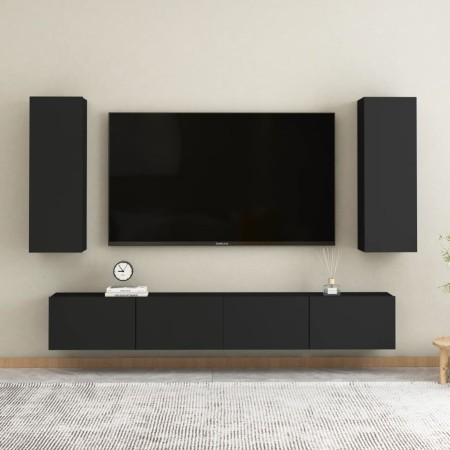 Set de muebles de salón TV 4 pzas madera de ingeniería negro von , TV-Möbel - Ref: Foro24-3078749, Preis: 172,20 €, Rabatt: -5%%