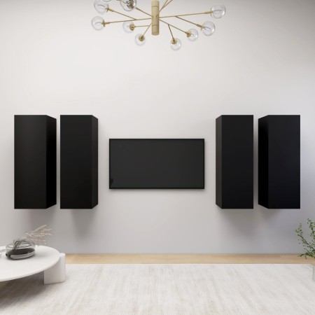 Mueble para TV 4 pzas madera de ingeniería negro 30,5x30x90 cm by , TV Furniture - Ref: Foro24-3078846, Price: 163,37 €, Disc...