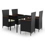 Juego de comedor de jardín 5 piezas con cojines negro von , Gartensets - Ref: Foro24-3099427, Preis: 661,00 €, Rabatt: %