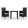 Juego de comedor de jardín 3 piezas con cojines negro by , Garden sets - Ref: Foro24-3099425, Price: 353,37 €, Discount: %