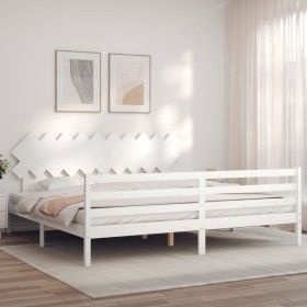 Weißer Massivholzbettrahmen mit Kopfteil 200x200cm von vidaXL, Betten und Lattenroste - Ref: Foro24-3195307, Preis: 159,26 €,...
