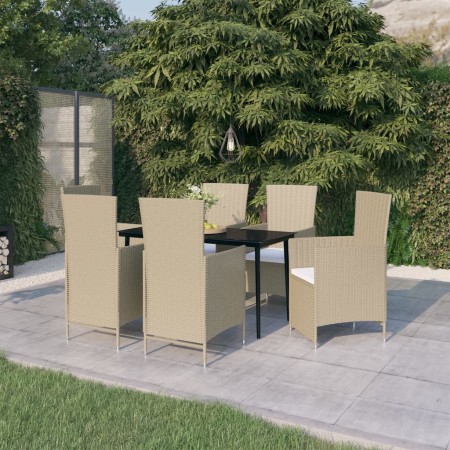 Juego de comedor de jardín 7 piezas con cojines beige by , Garden sets - Ref: Foro24-3099471, Price: 806,17 €, Discount: %
