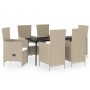 Juego de comedor de jardín 7 piezas con cojines beige by , Garden sets - Ref: Foro24-3099471, Price: 806,17 €, Discount: %