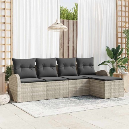 Conjunto de sofá de jardín con cojín 5 pcs Gris claro Poliratán