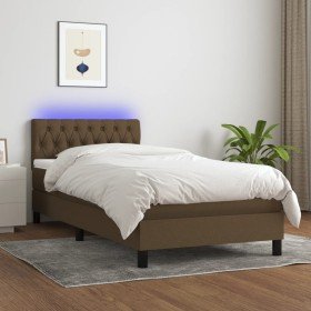 Cama box spring colchón y luces LED tela marrón oscuro 90x200cm Cama box spring colchón y luces LED tela marrón oscuro 90x200cm