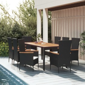 Set de comedor de jardín 9 pzas y cojines ratán sintético negro by , Garden sets - Ref: Foro24-3157533, Price: 785,42 €, Disc...