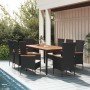 Set de comedor de jardín 9 pzas y cojines ratán sintético negro