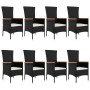 Set de comedor de jardín 9 pzas y cojines ratán sintético negro