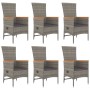 Set comedor jardín 7 pzas y cojines ratán sintético gris