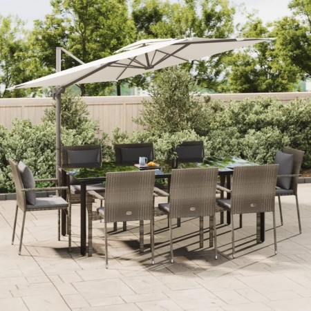 Set comedor jardín 9 pzas y cojines ratán sintético negro gris by , Garden sets - Ref: Foro24-3185118, Price: 730,66 €, Disco...