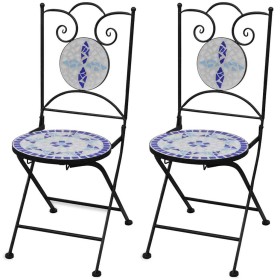 Sillas de jardín bistró plegables 2 uds cerámica azul y blanco by , Garden chairs - Ref: Foro24-41531, Price: 152,27 €, Disco...