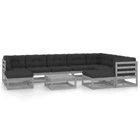 10-teiliges Gartenmöbel-Set mit Kissen aus grauem Kiefernholz von vidaXL, Gartensets - Ref: Foro24-3076811, Preis: 815,44 €, ...