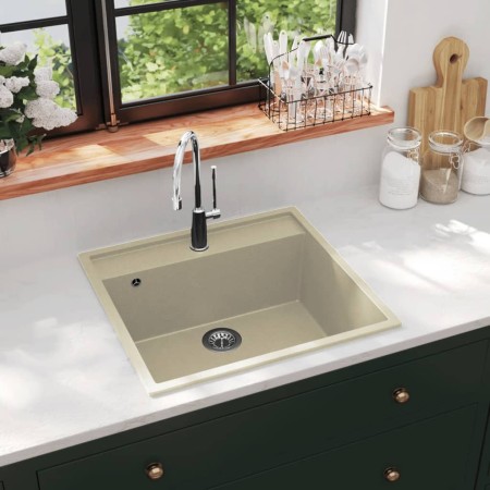 Fregadero de cocina con rebosadero granito beige de , Fregaderos - Ref: Foro24-147063, Precio: 162,90 €