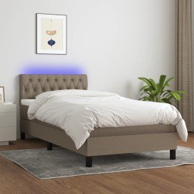 Cama box spring colchón y luces LED tela gris taupe 100x200 cm Cama box spring colchón y luces LED tela gris taupe 100x200 cm