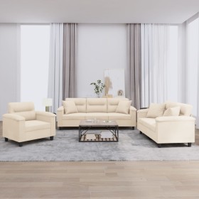 Juego de sofás con cojines 3 piezas tela microfibra beige by , Sofas - Ref: Foro24-3202307, Price: 862,86 €, Discount: %