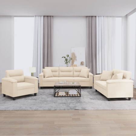 Juego de sofás con cojines 3 piezas tela microfibra beige by , Sofas - Ref: Foro24-3202307, Price: 862,86 €, Discount: %