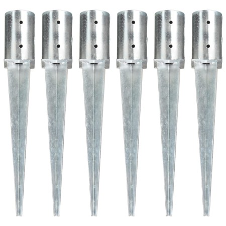 Picas de tierra 6 unidades acero galvanizado plateado 8x61 cm de , Puntas para anclaje en el suelo - Ref: Foro24-145430, Prec...