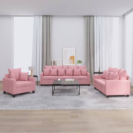 Juego de sofás con cojines 3 piezas terciopelo rosa by , Sofas - Ref: Foro24-3201683, Price: 709,24 €, Discount: %