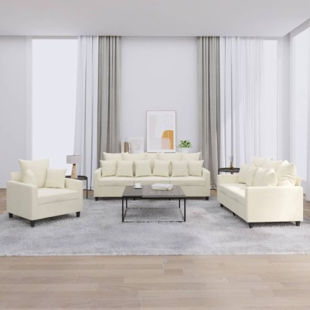 Juego de sofás con cojines 3 piezas terciopelo crema by , Sofas - Ref: Foro24-3201688, Price: 687,84 €, Discount: %