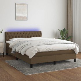 Cama box spring colchón luces LED tela marrón oscuro 140x190 cm Cama box spring colchón luces LED tela marrón oscuro 140x190 cm
