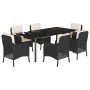 Set de comedor de jardín 7 pzas y cojines ratán sintético negro by , Garden sets - Ref: Foro24-3211918, Price: 825,00 €, Disc...