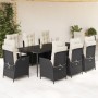 Set de comedor de jardín 9 pzas y cojines ratán sintético negro