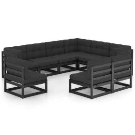 Gartenmöbelset 9-tlg. mit Kissen Kiefernholz schwarz von vidaXL, Gartensets - Ref: Foro24-3076838, Preis: 1,00 €, Rabatt: %