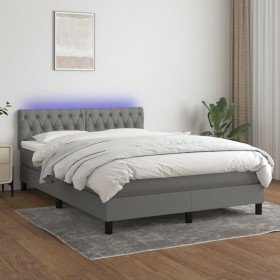 Cama box spring colchón y luces LED tela gris oscuro 140x200 cm Cama box spring colchón y luces LED tela gris oscuro 140x200 cm
