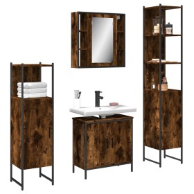 Set de muebles de baño 4 piezas madera contrachapada roble humo de , Muebles de baño - Ref: Foro24-3214772, Precio: 257,85 €,...