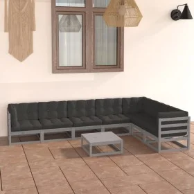 8-piece garden furniture set with gray pine wood cushions by vidaXL, Garden sets - Ref: Foro24-3076801, Price: 729,22 €, Disc...