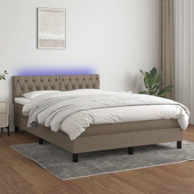 Cama box spring colchón y luces LED tela gris taupe 140x200 cm Cama box spring colchón y luces LED tela gris taupe 140x200 cm