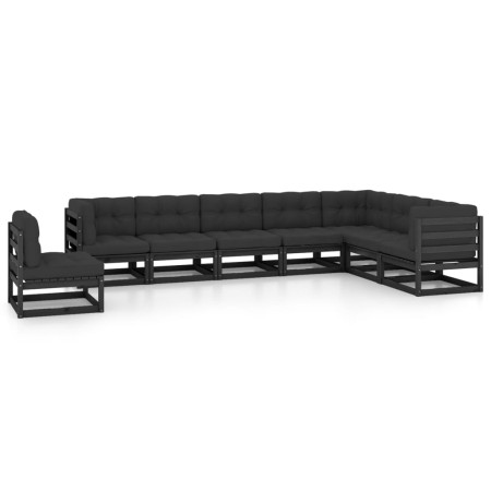 Set de muebles de jardín 8 pzas con cojines madera pino negro de vidaXL, Conjuntos de jardín - Ref: Foro24-3076828, Precio: 9...