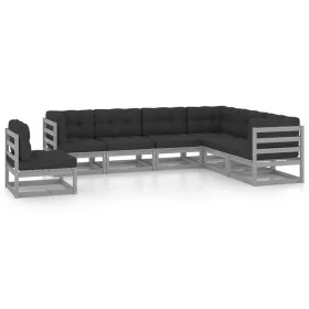 7-piece garden furniture set with gray pine wood cushions by vidaXL, Garden sets - Ref: Foro24-3076816, Price: 651,15 €, Disc...