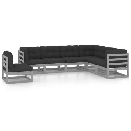 7-piece garden furniture set with gray pine wood cushions by vidaXL, Garden sets - Ref: Foro24-3076816, Price: 651,15 €, Disc...