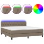Cama box spring colchón y luces LED tela gris taupe 160x200 cm