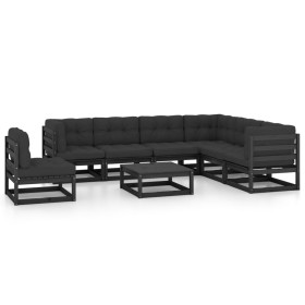 Set de muebles de jardín 8 pzas con cojines madera pino negro