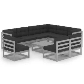 Set de muebles de jardín 10 pzas con cojines madera pino gris de vidaXL, Conjuntos de jardín - Ref: Foro24-3076841, Precio: 9...