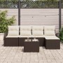 Conjunto de sofá de jardín con cojín 6 pcs Marrón Poliratán