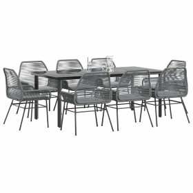 Juego comedor jardín 9 pzas cojines ratán sintético vidrio gris von , Gartensets - Ref: Foro24-3334582, Preis: 719,79 €, Raba...