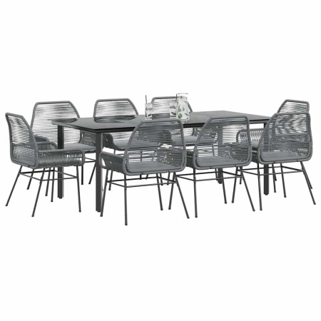 Juego comedor jardín 9 pzas cojines ratán sintético vidrio gris von , Gartensets - Ref: Foro24-3334582, Preis: 719,79 €, Raba...