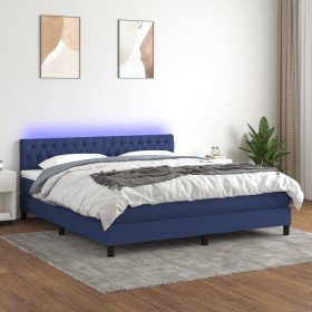Cama box spring colchón y luces LED tela azul 180x200 cm Cama box spring colchón y luces LED tela azul 180x200 cm