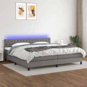 Cama box spring colchón y luces LED tela gris claro 200x200 cm Cama box spring colchón y luces LED tela gris claro 200x200 cm
