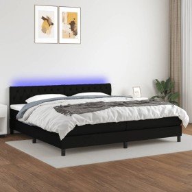 Cama box spring colchón y luces LED tela negro 200x200 cm Cama box spring colchón y luces LED tela negro 200x200 cm