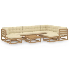 Set de muebles de jardín 10 pzs cojines madera pino marrón miel