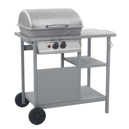 Barbacoa portátil de gas con mesita de 3 estantes plateado by , Barbecues - Ref: Foro24-3051184, Price: 169,99 €, Discount: %