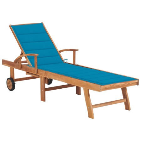 Tumbona con cojín azul madera maciza de teca von , Liegen - Ref: Foro24-3063010, Preis: 273,91 €, Rabatt: %