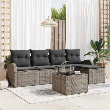 Conjunto de sofá de jardín con cojín 6 pcs Gris Poliratán