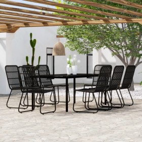 Juego de comedor para jardín 9 piezas negro