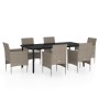 Juego de comedor de jardín 7 piezas con cojines beige y negro